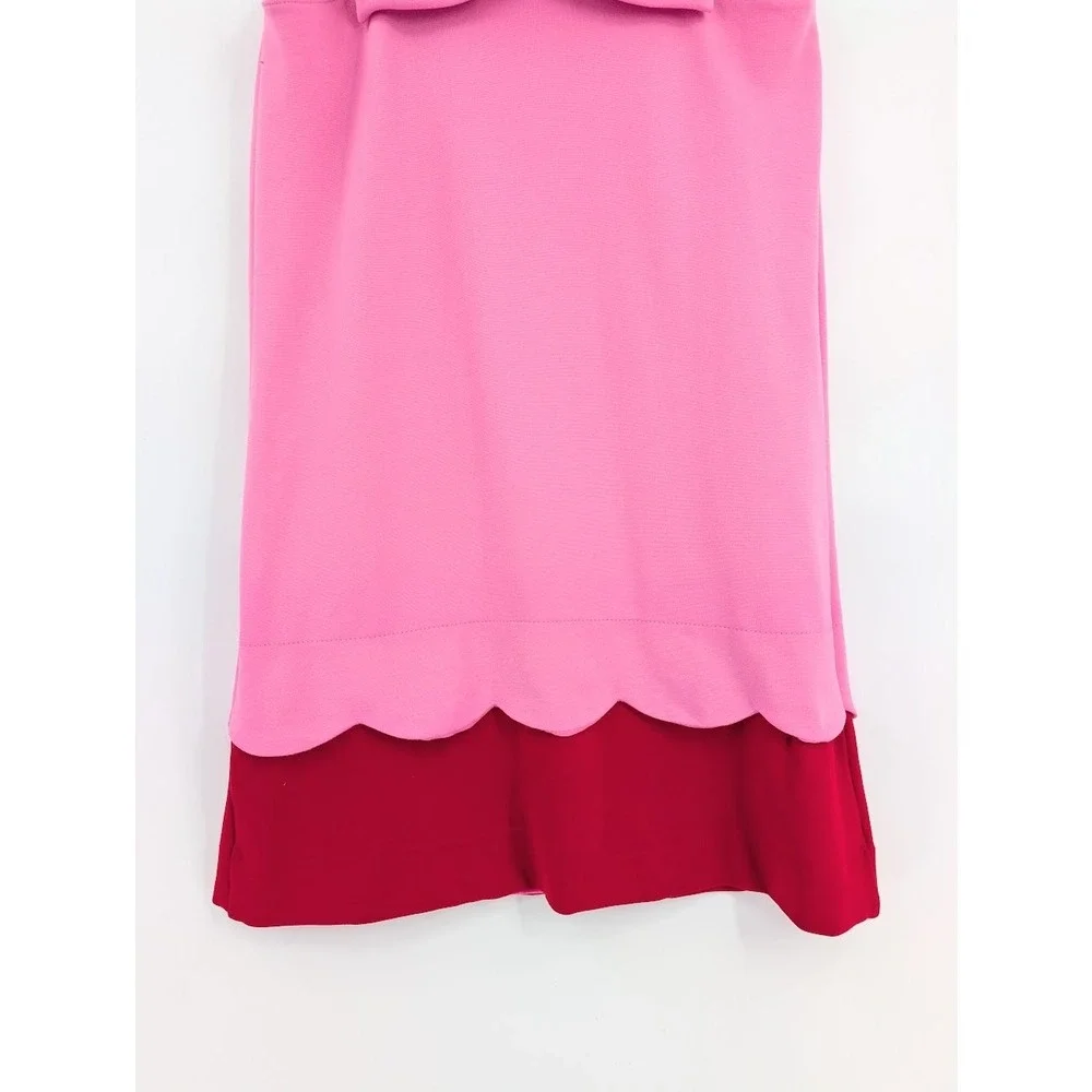 Kate Spade Girl Bow‎ Dress Pink Red Scalloped Hem Sleeveless Sz 14Y Large